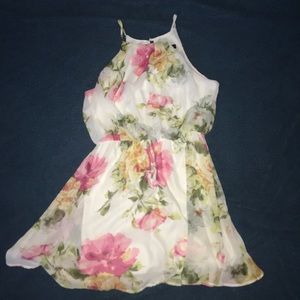 Mini White Dress with Pink & Yellow Flowers